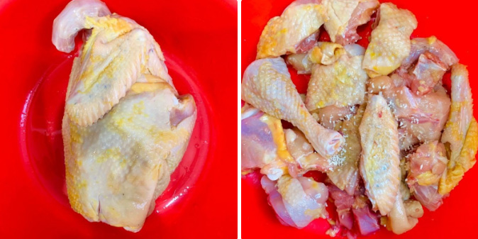 Sơ chế và ướp gà