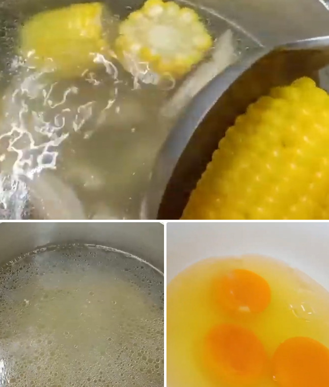Tách hạt bắp và đánh trứng