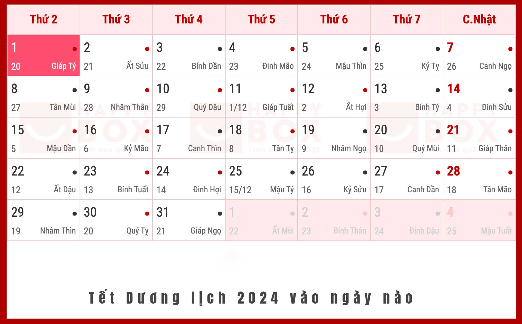 Tết dương lịch 2024 vào ngày nào?