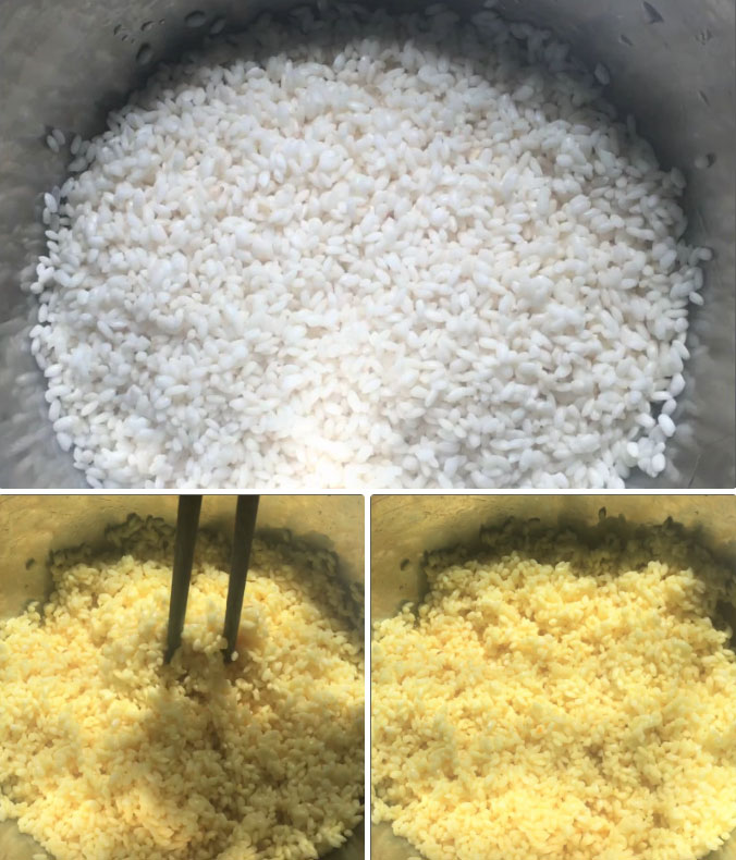 Nấu nếp để làm xôi gà