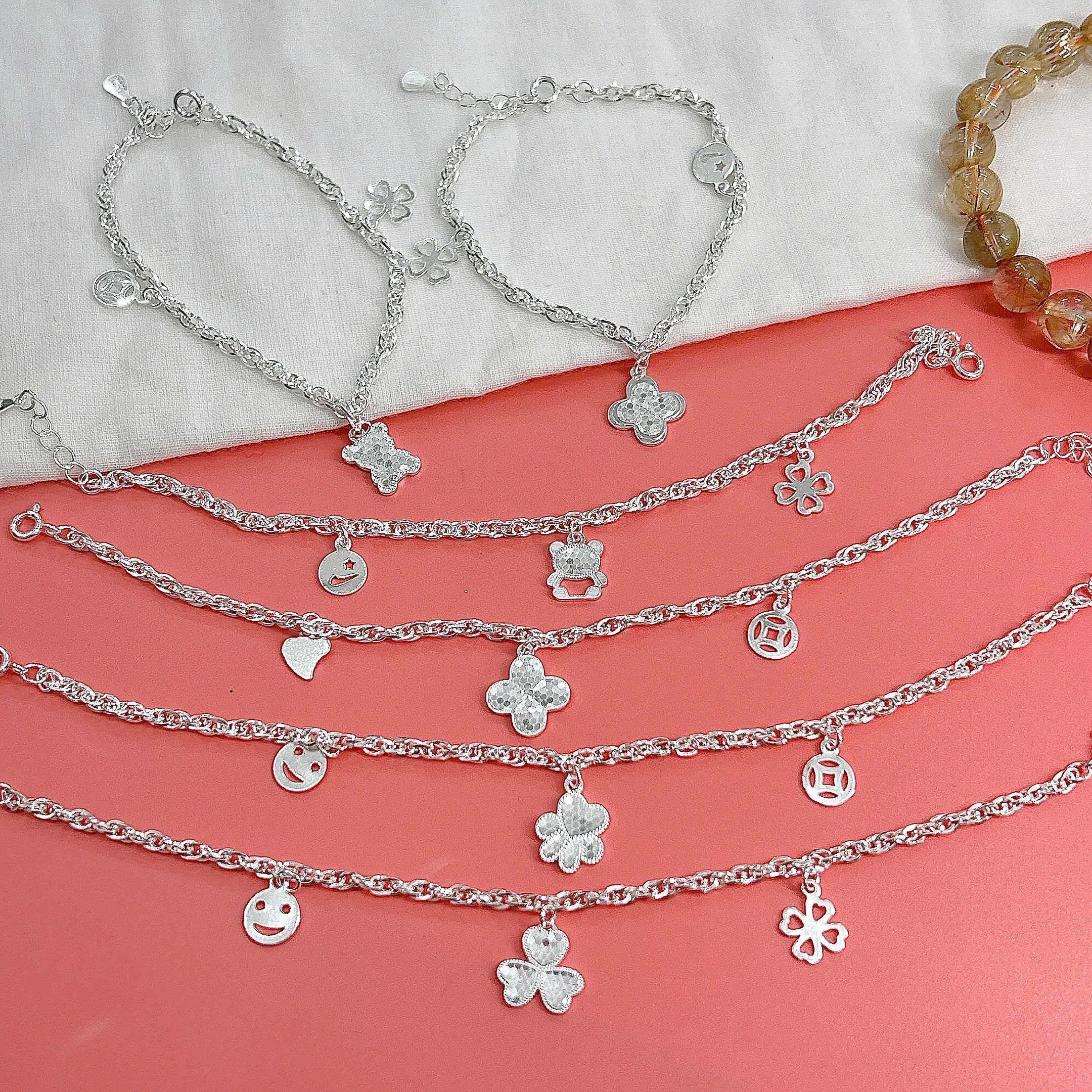 Lắc tay chân trẻ em bạc ta nguyên chất S99 charm BẠC HIỂU MINH LTECN58