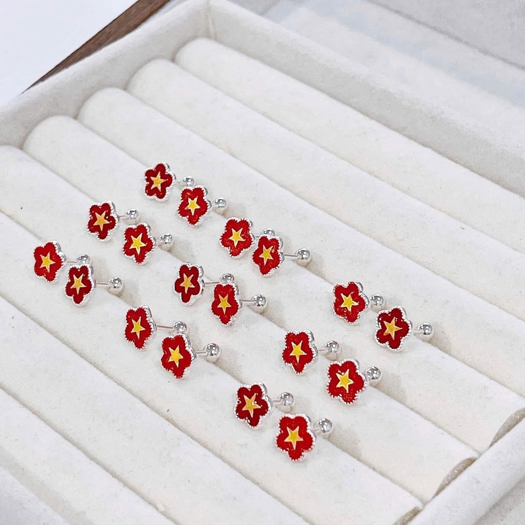 Hoa Tai Bạc 925 Cờ Đỏ Sao Vàng Việt Nam BẠC HIỂU MINH HTTH001