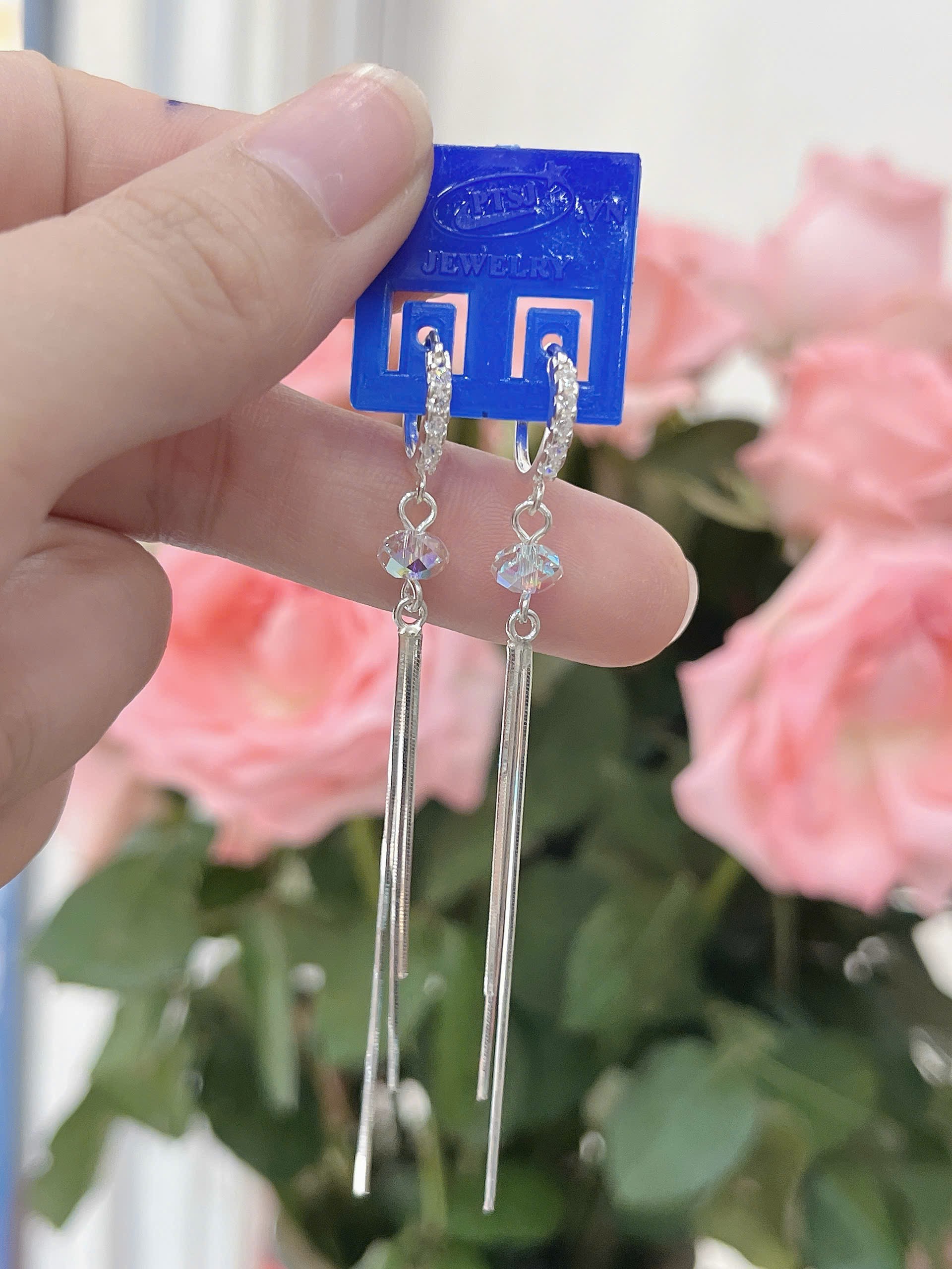 Hoa Tai Khuyên Tai Nữ Bạc 925 Dáng dài BẠC HIỂU MINH HTTH020