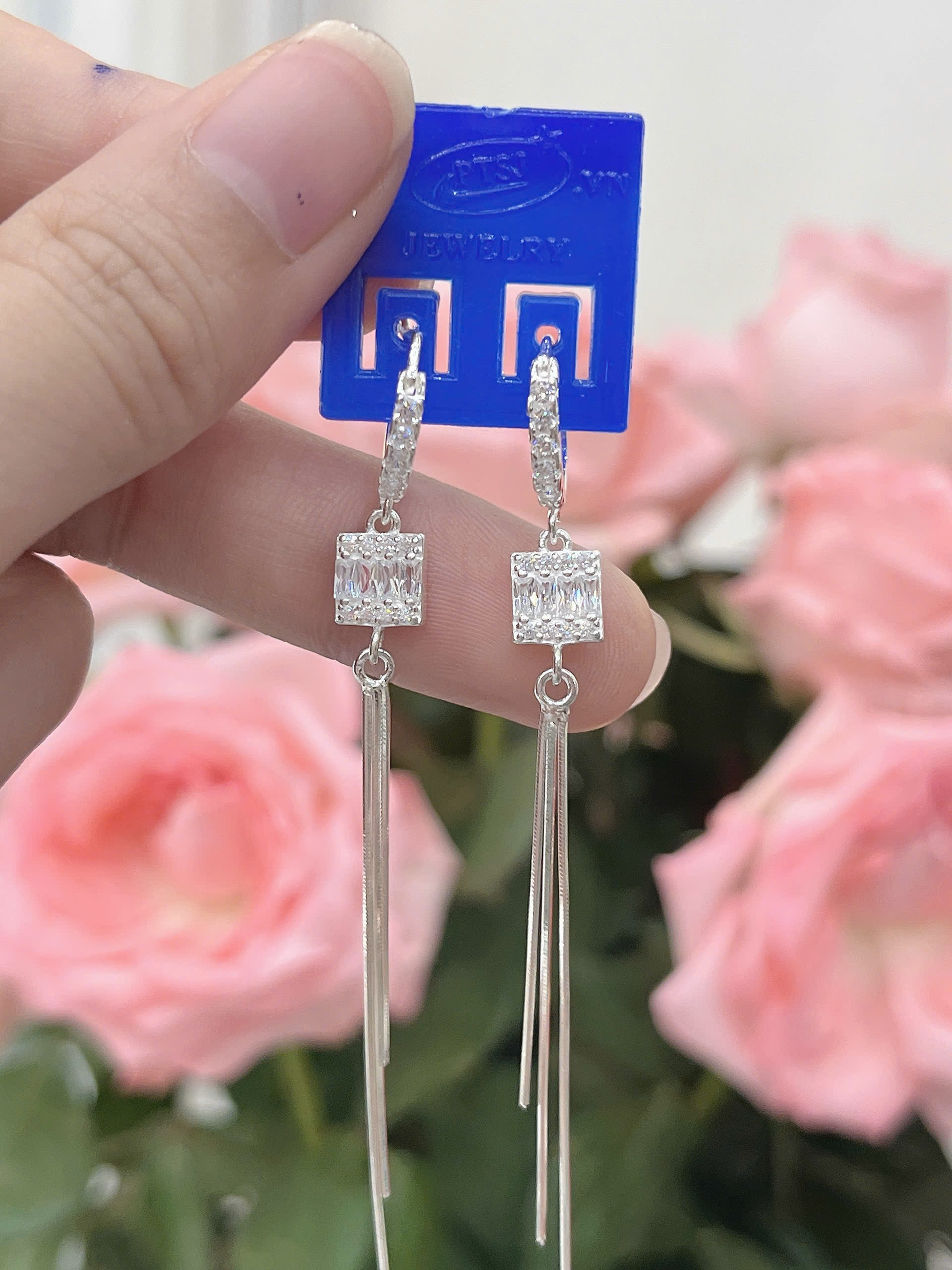 Hoa Tai Khuyên Tai Nữ Bạc 925 Dáng dài BẠC HIỂU MINH HTTH022