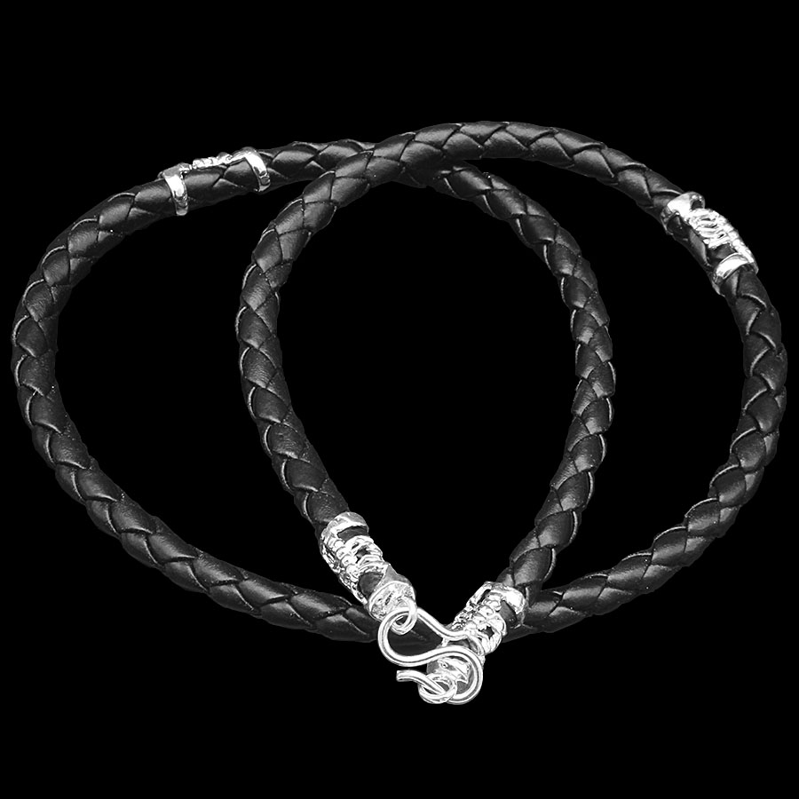 Dây Chuyền Vòng Cổ Dây Da Bọc Bạc Ta Nam Chính Hãng BẠC HIỂU MINH DDN027T