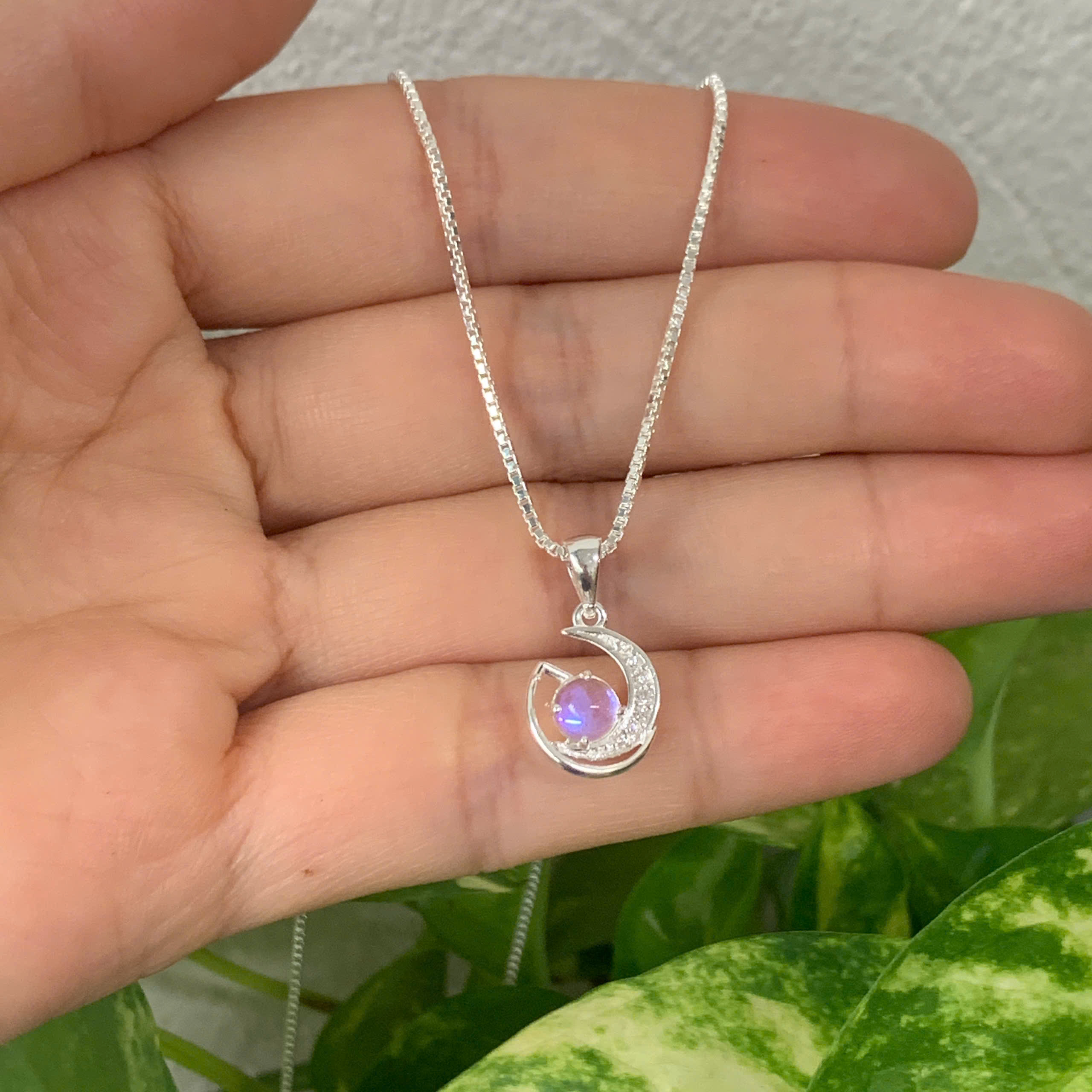 Dây Chuyền Nữ hình mặt trăng kết hợp với đá  Moonstone BẠC HIỂU MINH DMD569