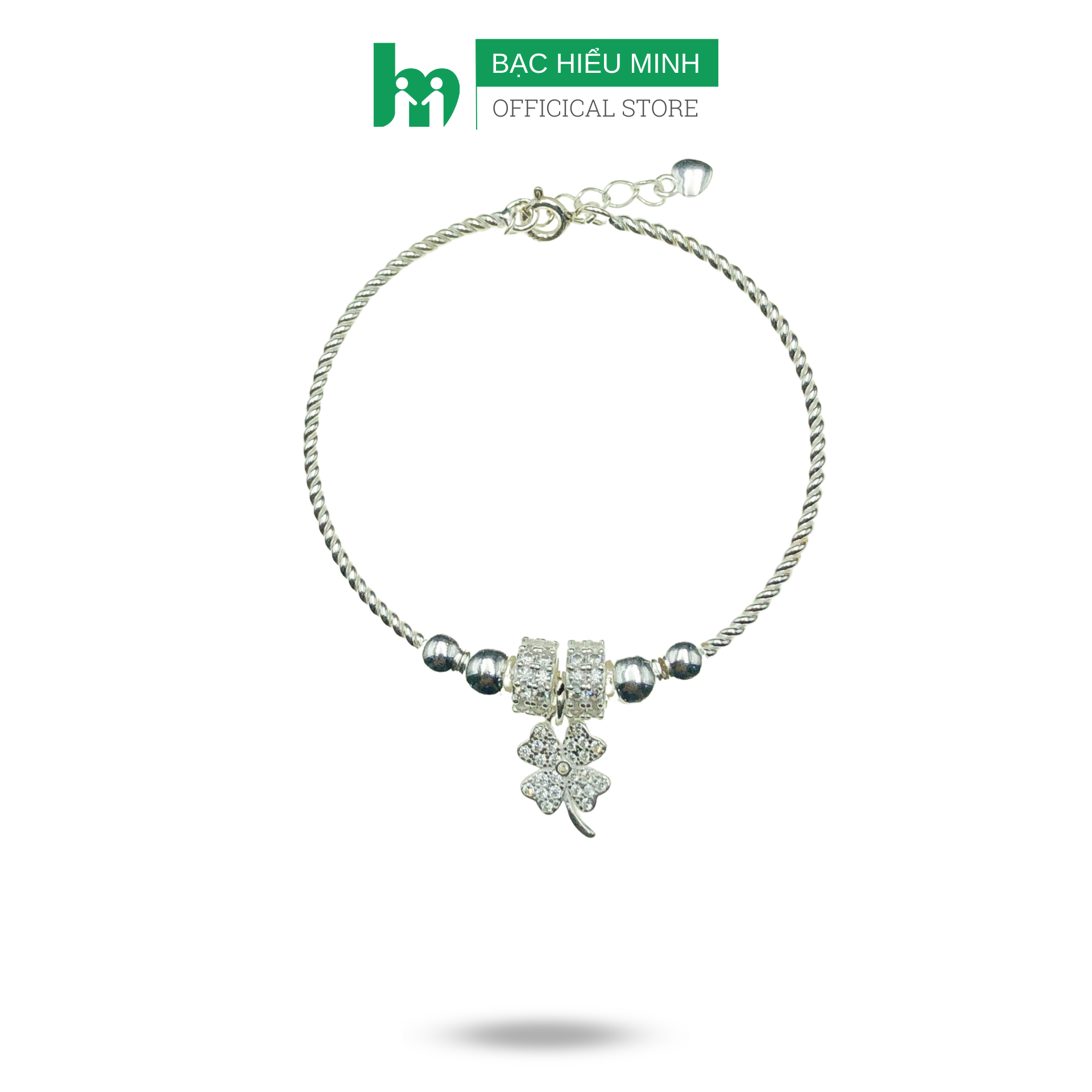 Lắc tay, Vòng Tay Cho Bé Bạc Ta Charm Cỏ 4 Lá May Mắn Đính Đá Chính Hãng Bạc Hiểu Minh LTE543