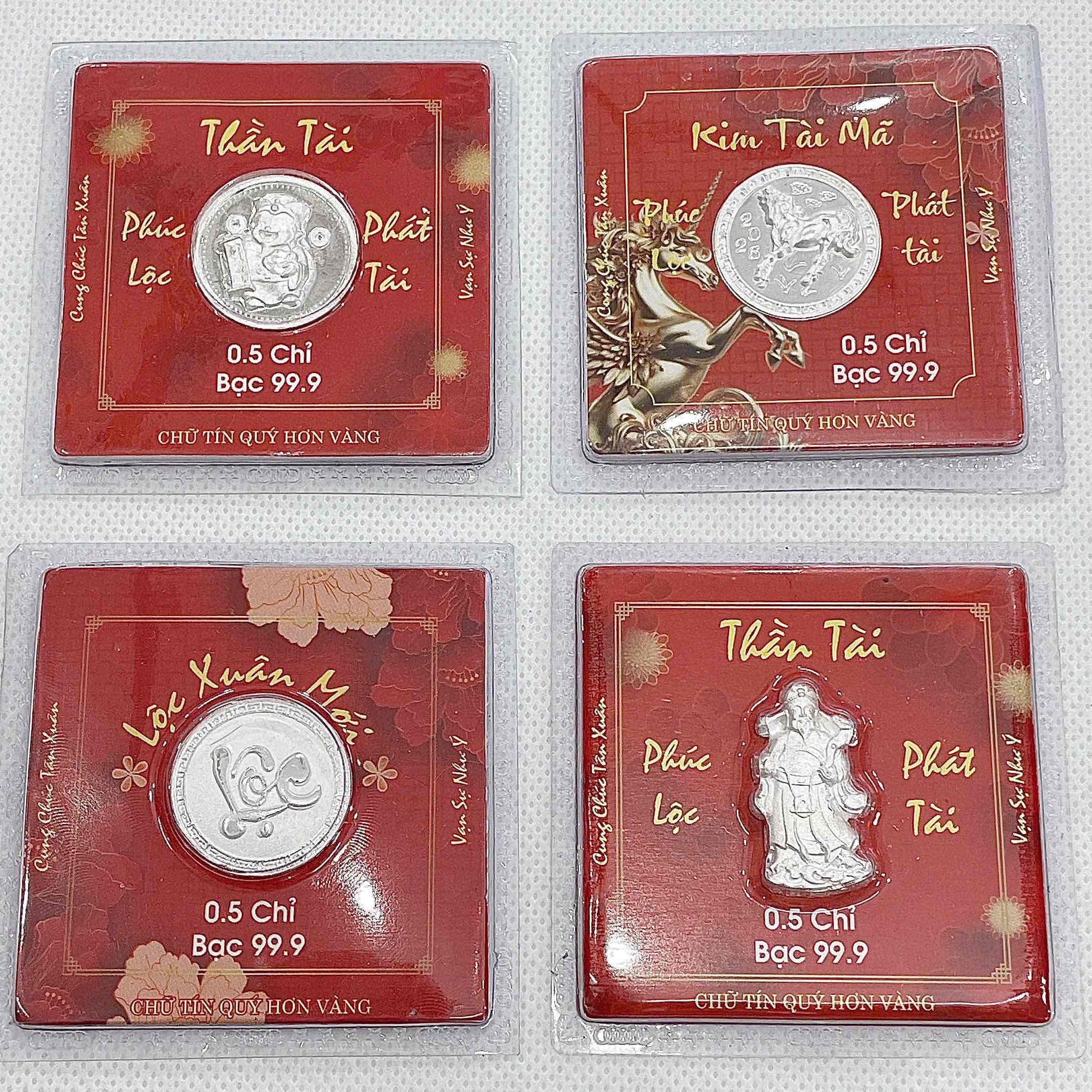 Đồng Xu Ép Vỉ - Quà Tặng Bạc Nguyên Chất S999 Chữ Lộc, Tuổi Ngọ - Ngựa, Ông Thần Tài LX002