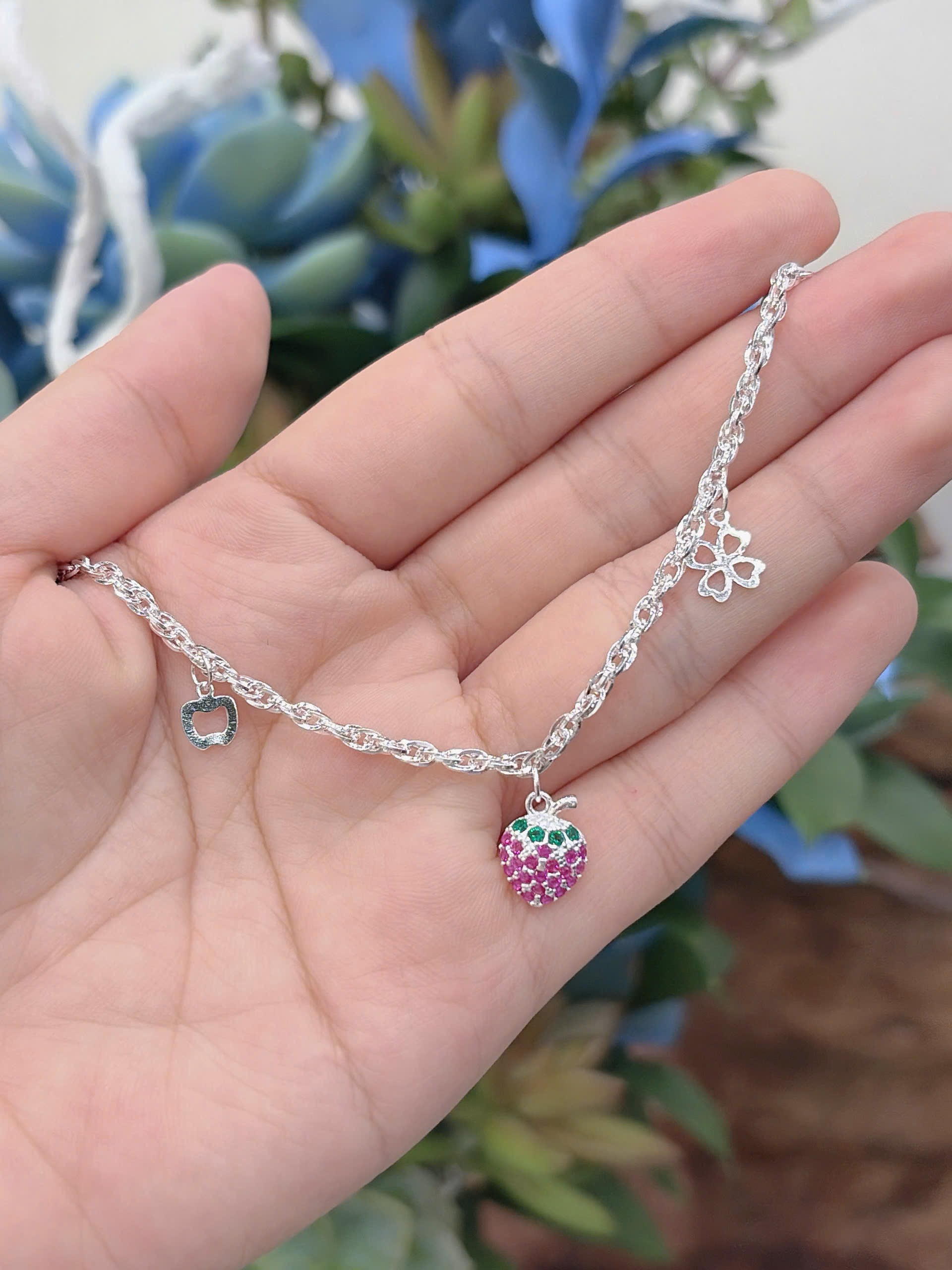 Vòng , Lắc Tay Chân Cho Bé Bạc Ta Quả Dâu Tây BẠC HIỂU MINH LTE101