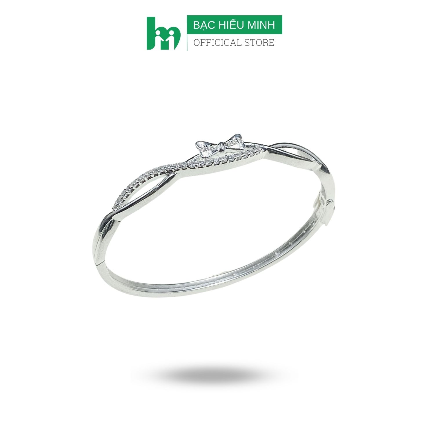 Lắc Tay Nữ Bạc Ta Nguyên Chất S99 Hình Nơ Đính Đá Sang Trọng BẠC HIỂU MINH LTU629