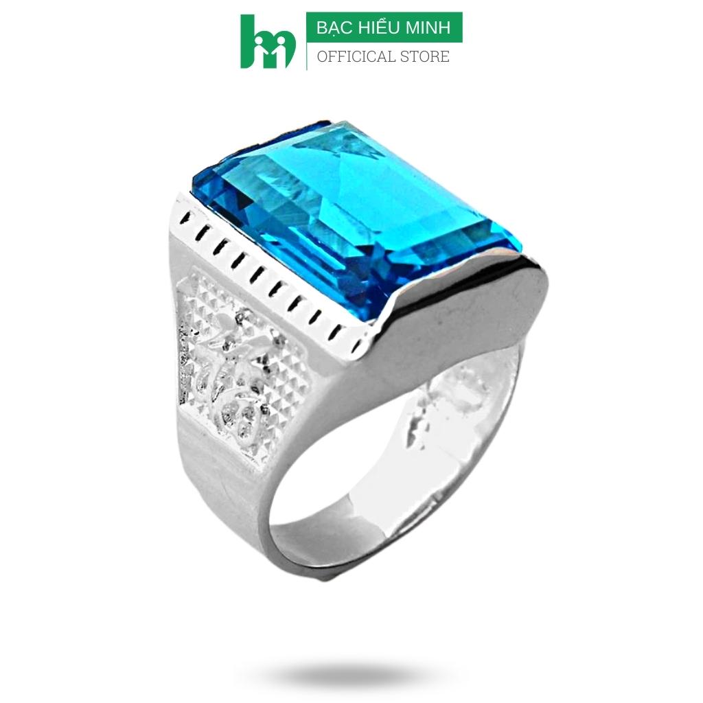 Nhẫn Nam Bạc - Chữ Phúc Hột Đá Xanh Chính Hãng BẠC HIỂU MINH NA391S