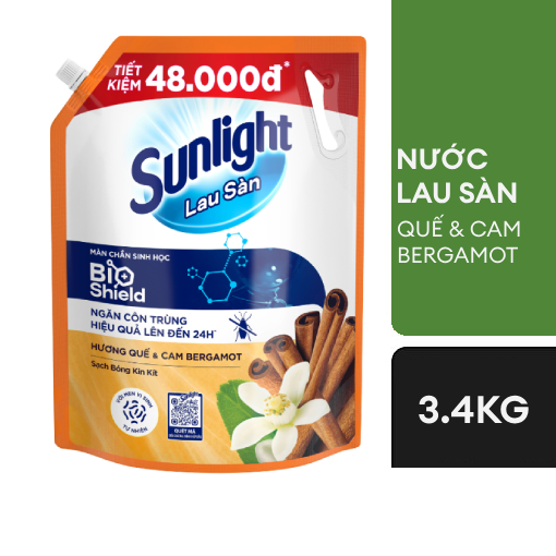 Nước lau sàn Sunlight Tinh dầu thảo mộc Quế & Cam Bergamot 3.4kg