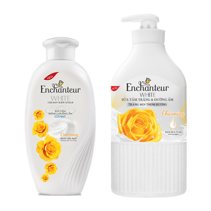 Sữa tắm trắng và dưỡng ẩm có hạt Charming