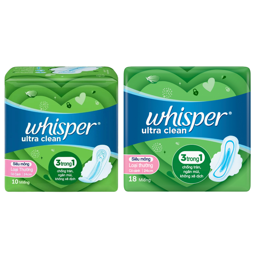 Băng Vệ Sinh Ngày Nhiều Whisper Ultra Clean Siêu Mỏng Có Cánh 28cm