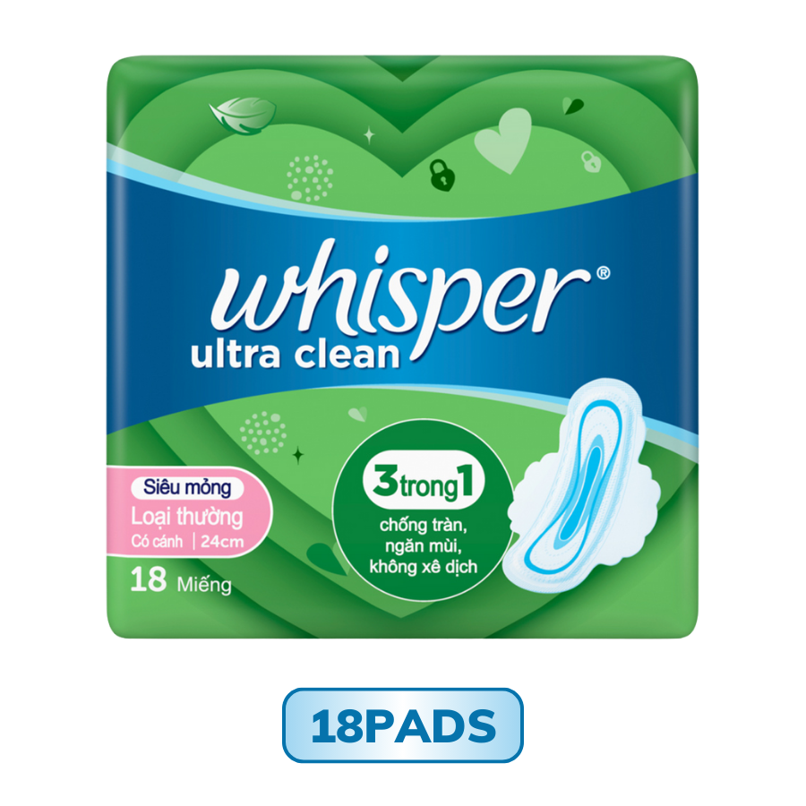 Băng Vệ Sinh Ngày Nhiều Whisper Ultra Clean Siêu Mỏng Có Cánh 28cm