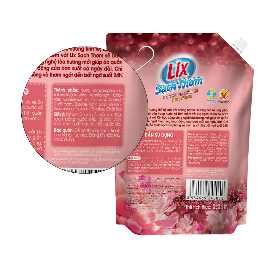 Nước xả vải Lix sạch thơm hương nắng hạ 2.2L/ 3.2L