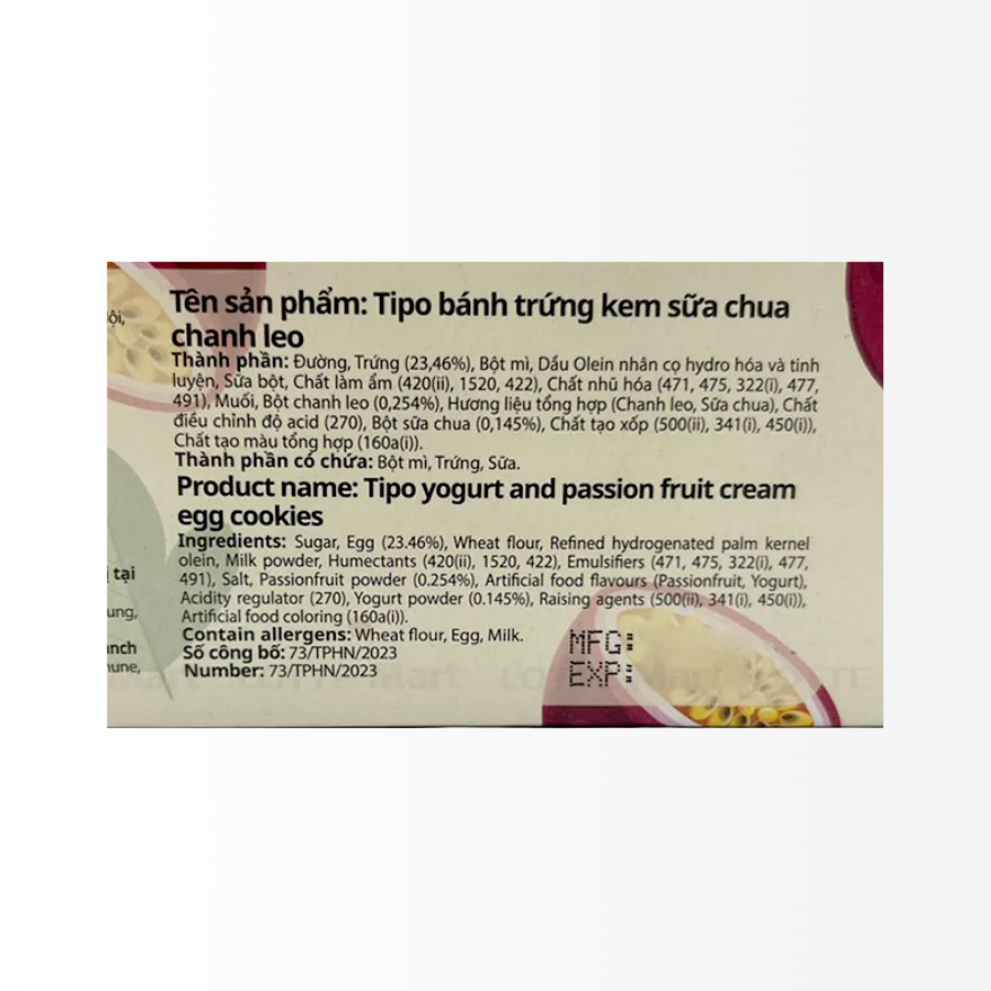 Bánh Trứng Tipo Hương Sữa Chua và Chanh Leo