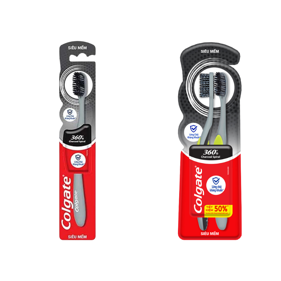 Bàn Chải Đánh Răng Colgate 360 Charcoal Spiral với lông Chải xoắn kép