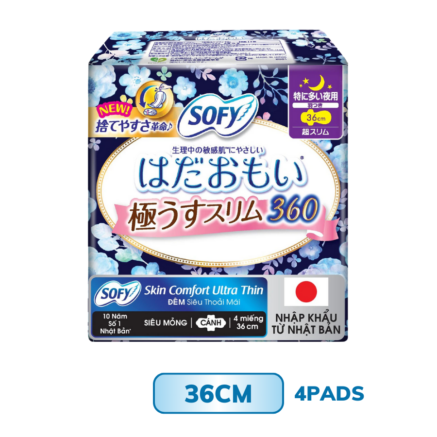 Băng Vệ Sinh Sofy Skin Comfort Đêm Siêu Mỏng Cánh 36CM