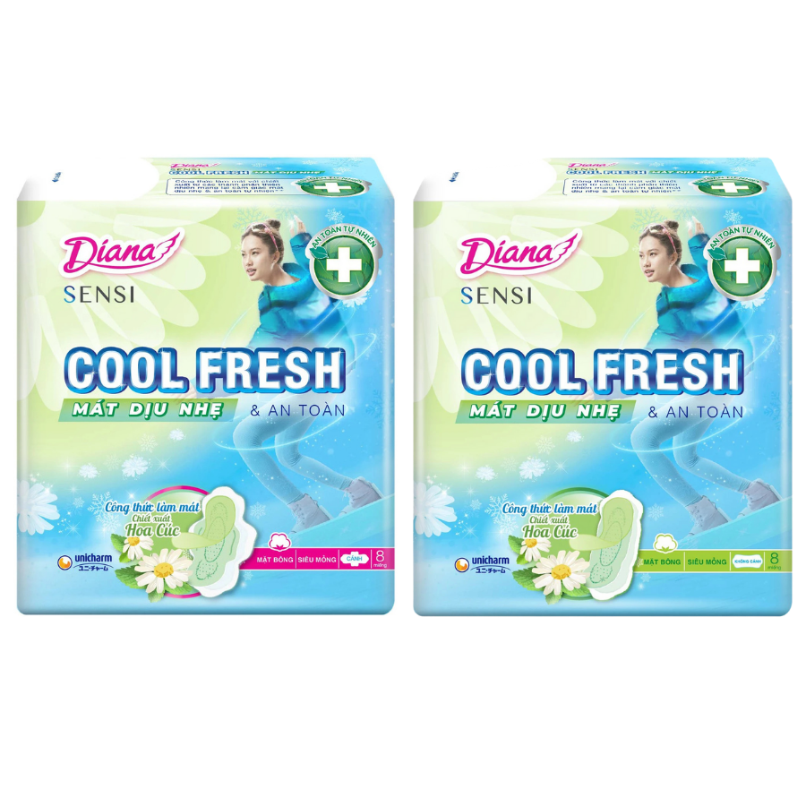 Băng Vệ Sinh DIANA SENSI COOL FRESH Không Cánh Mát Dịu Chống Tràn Mịn Màng Thoáng Khí