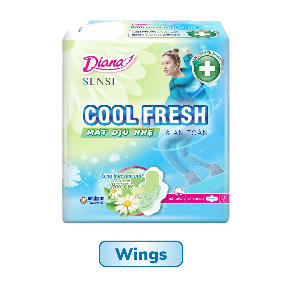 Băng Vệ Sinh DIANA SENSI COOL FRESH Không Cánh Mát Dịu Chống Tràn Mịn Màng Thoáng Khí