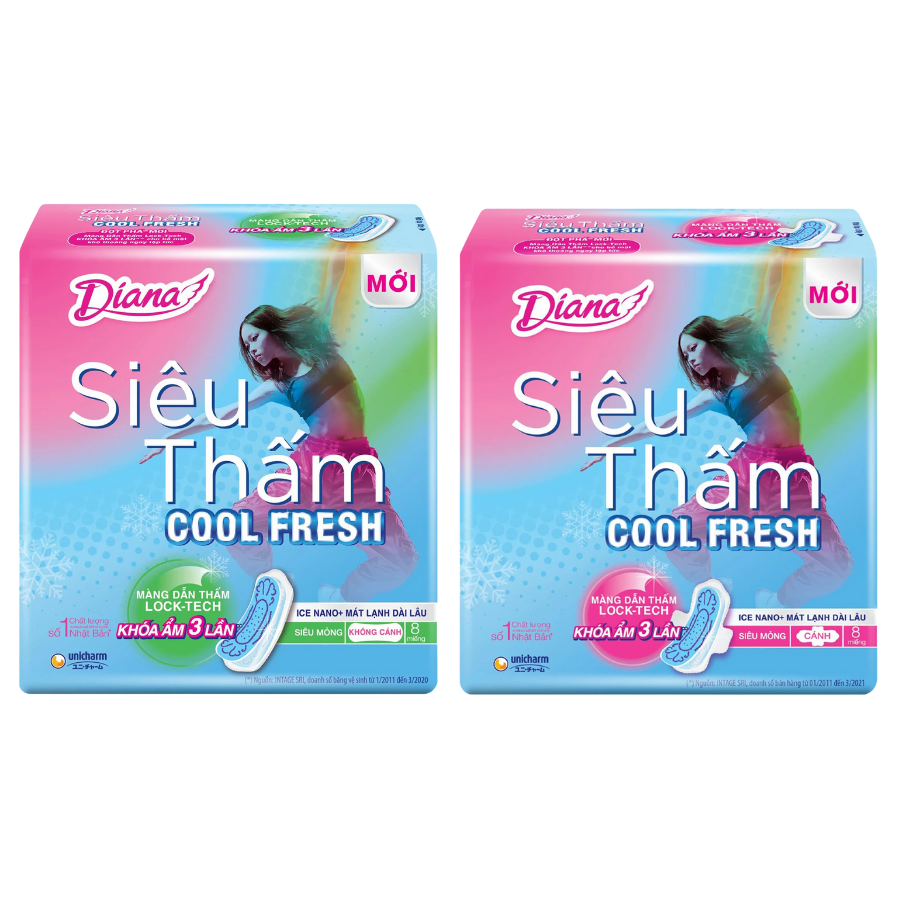 BĂNG VỆ SINH DIANA SIÊU THẤM COOL FRESH SIÊU MỎNG 8 MIẾNG
