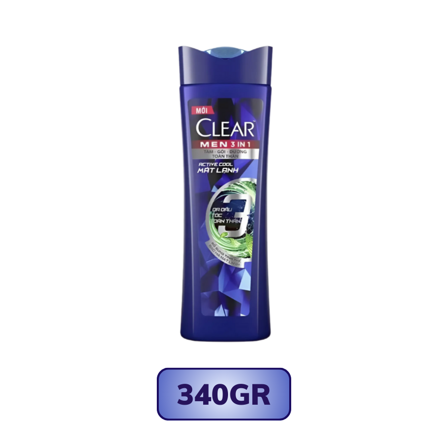 Dầu Tắm Gội CLEAR Men 3 Trong 1 Active Cool Mát Lạnh 340G/ 650G