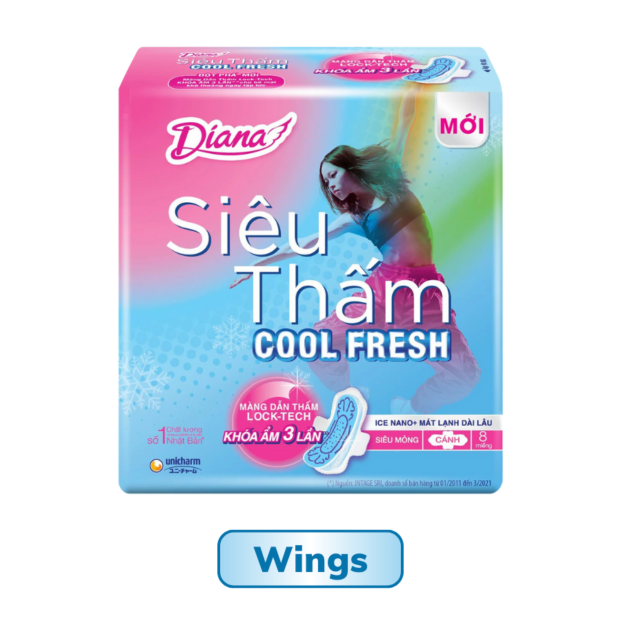 BĂNG VỆ SINH DIANA SIÊU THẤM COOL FRESH SIÊU MỎNG 8 MIẾNG
