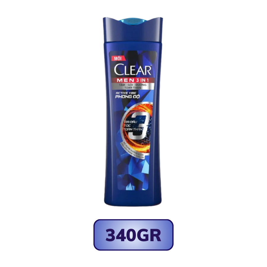 Dầu Tắm Gội CLEAR Men 3 Trong 1 Active Vibe Phong Độ 340G/ 650G