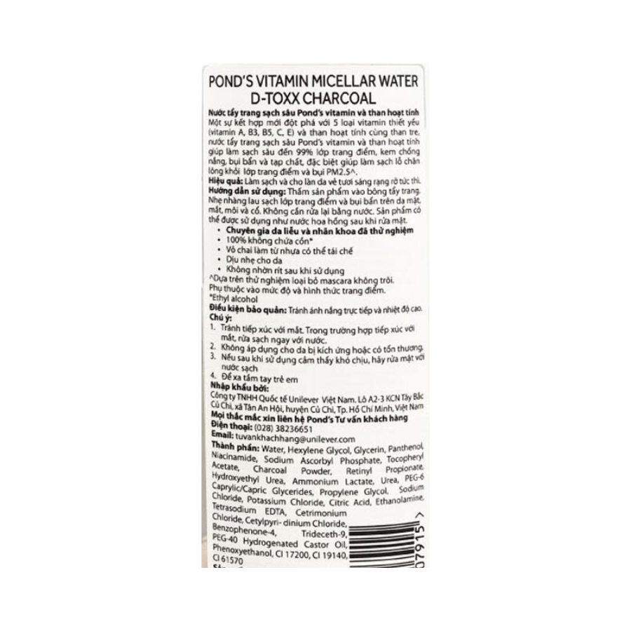 Nước Tẩy Trang Vitamin Và Tinh Than Tre Sạch Sâu  Pond's Micellar Water