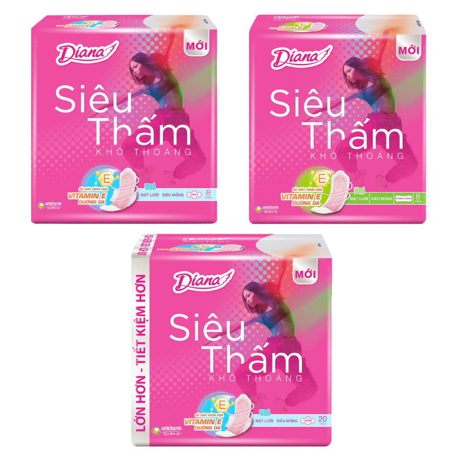 BĂNG VỆ SINH DIANA SIÊU THẤM MỎNG KHÔ THOÁNG VITAMIN E