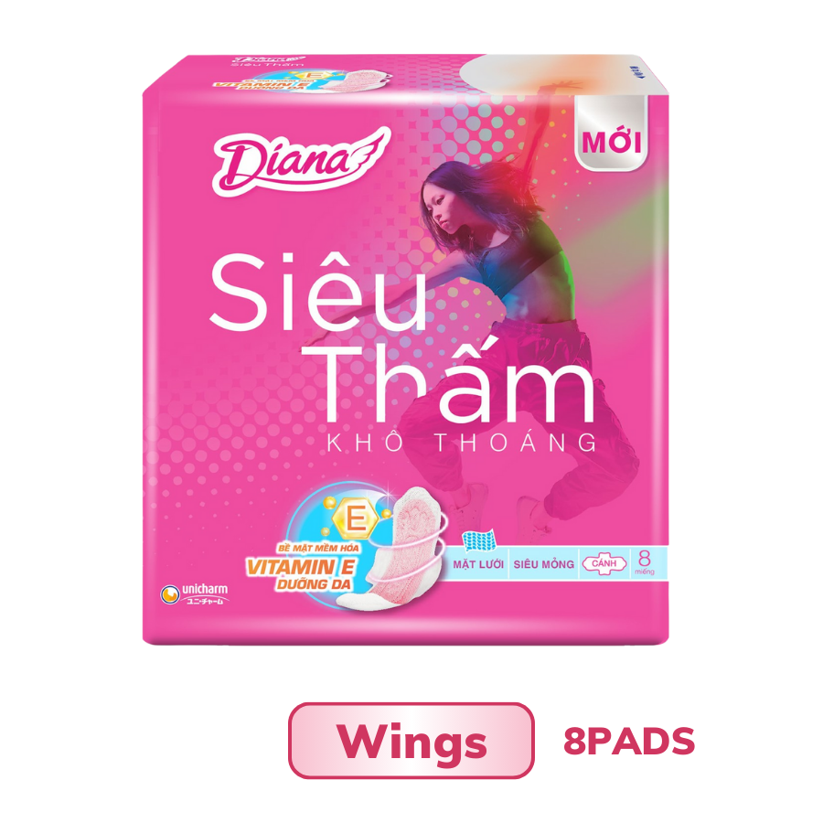 BĂNG VỆ SINH DIANA SIÊU THẤM MỎNG KHÔ THOÁNG VITAMIN E