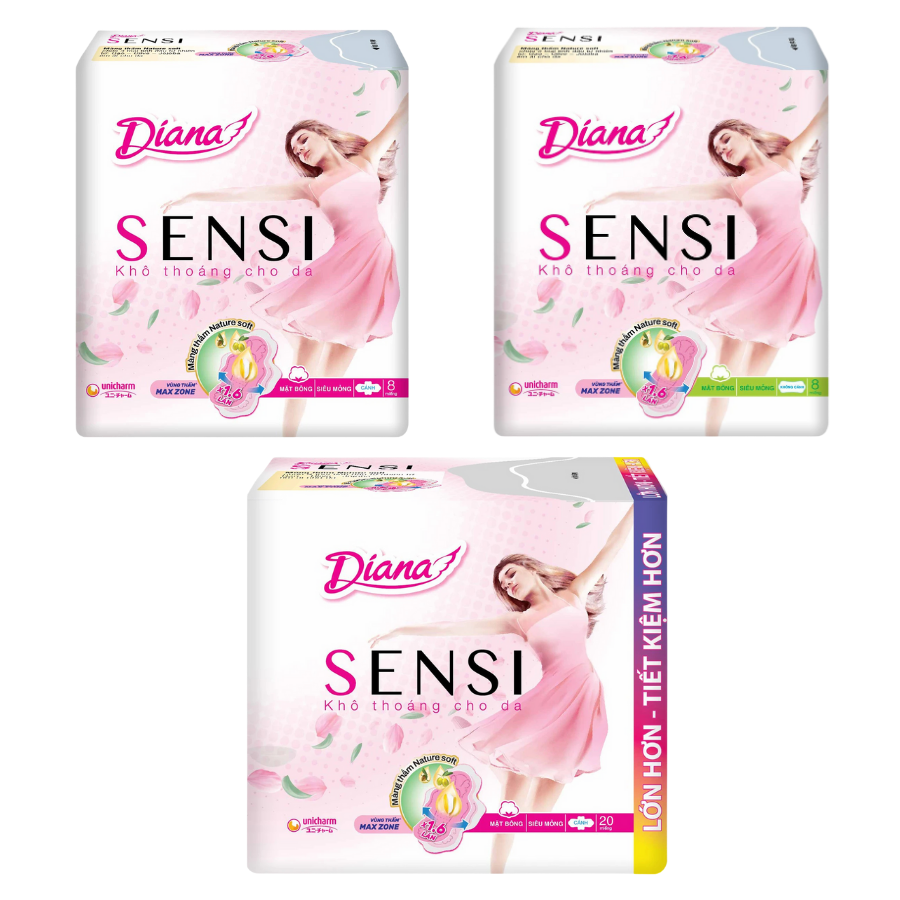 Băng Vệ Sinh Diana Sensi Siêu Mỏng Cánh 23Cm 8 Miếng