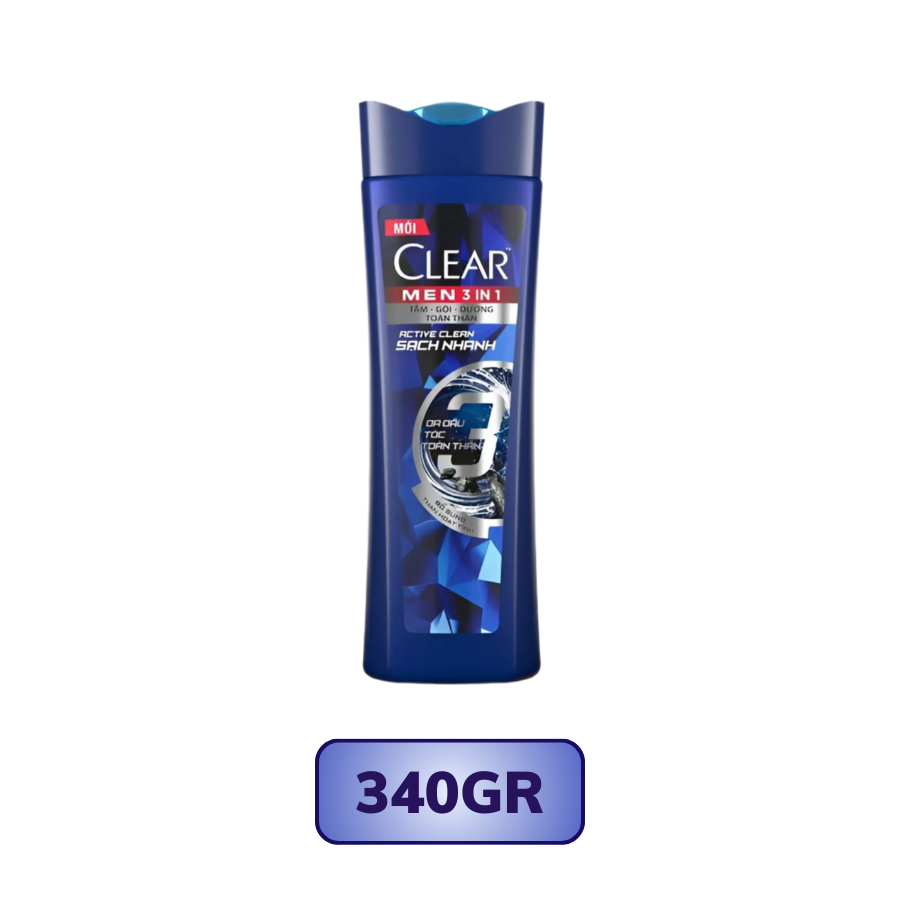 Dầu Tắm Gội Clear Men Active Clean Sạch Nhanh 340G/ 650G