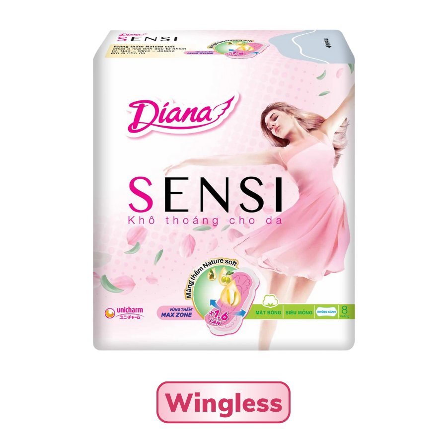 Băng Vệ Sinh Diana Sensi Siêu Mỏng Cánh 23Cm 8 Miếng