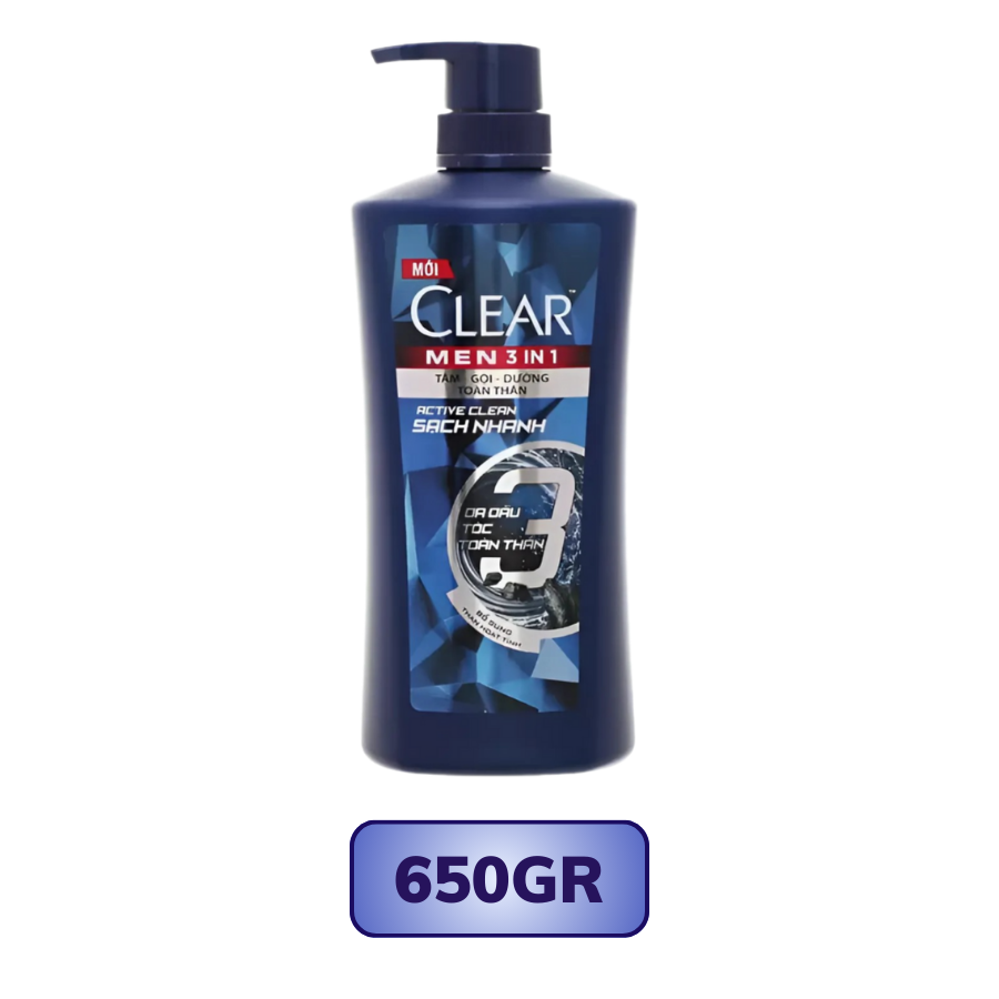 Dầu Tắm Gội Clear Men Active Clean Sạch Nhanh 340G/ 650G