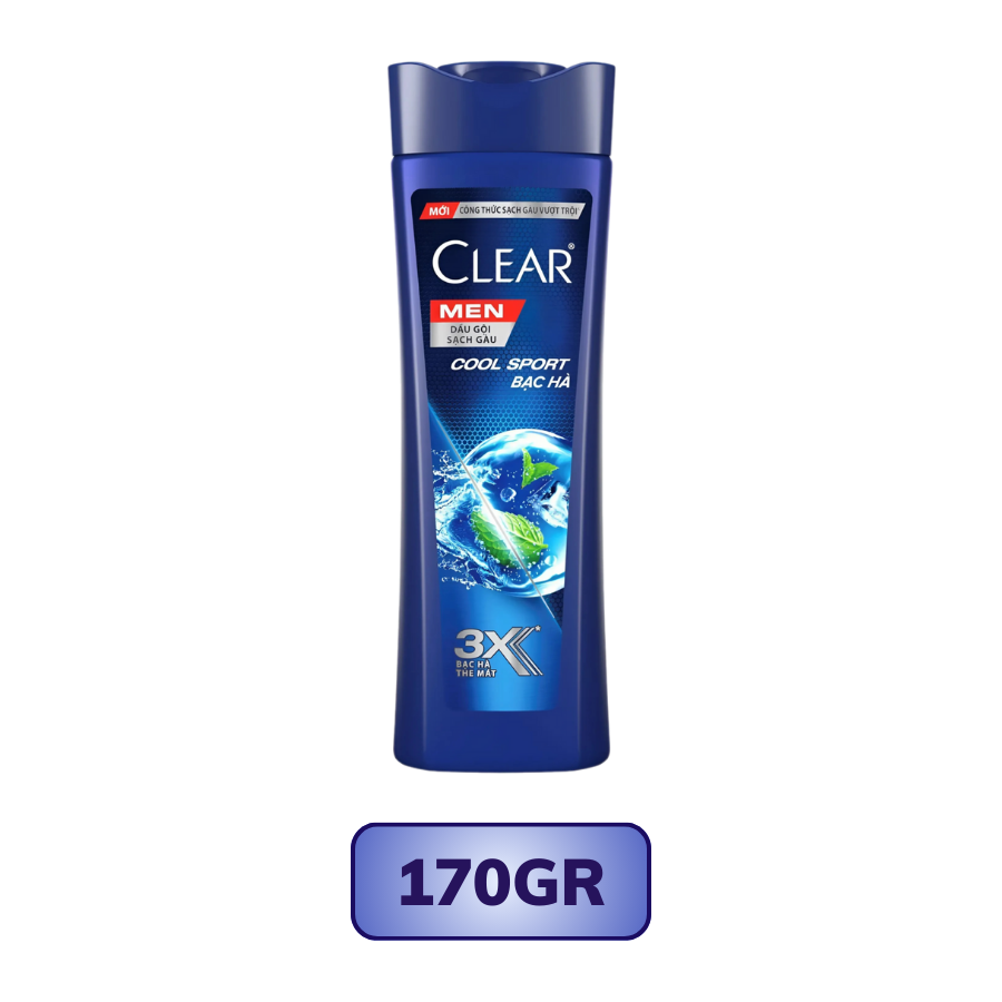 Dầu gội Clear Men Cool Sport bạc hà mát lạnh 170G/ 340G/ 630G/ 900G