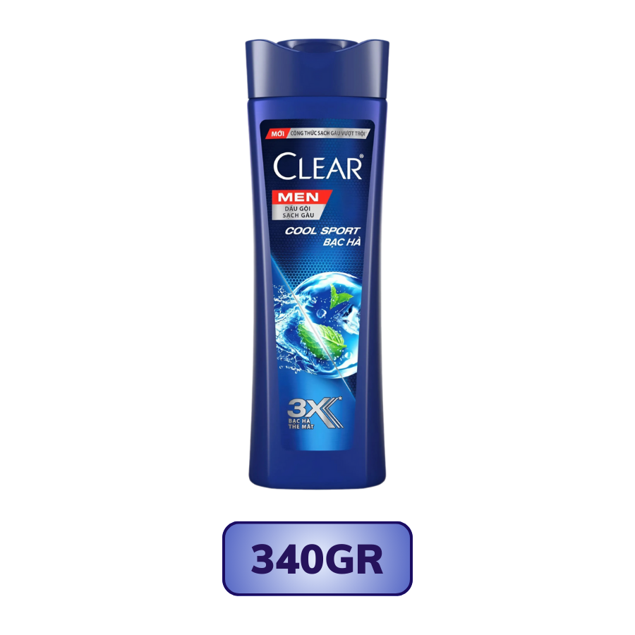 Dầu gội Clear Men Cool Sport bạc hà mát lạnh 170G/ 340G/ 630G/ 900G