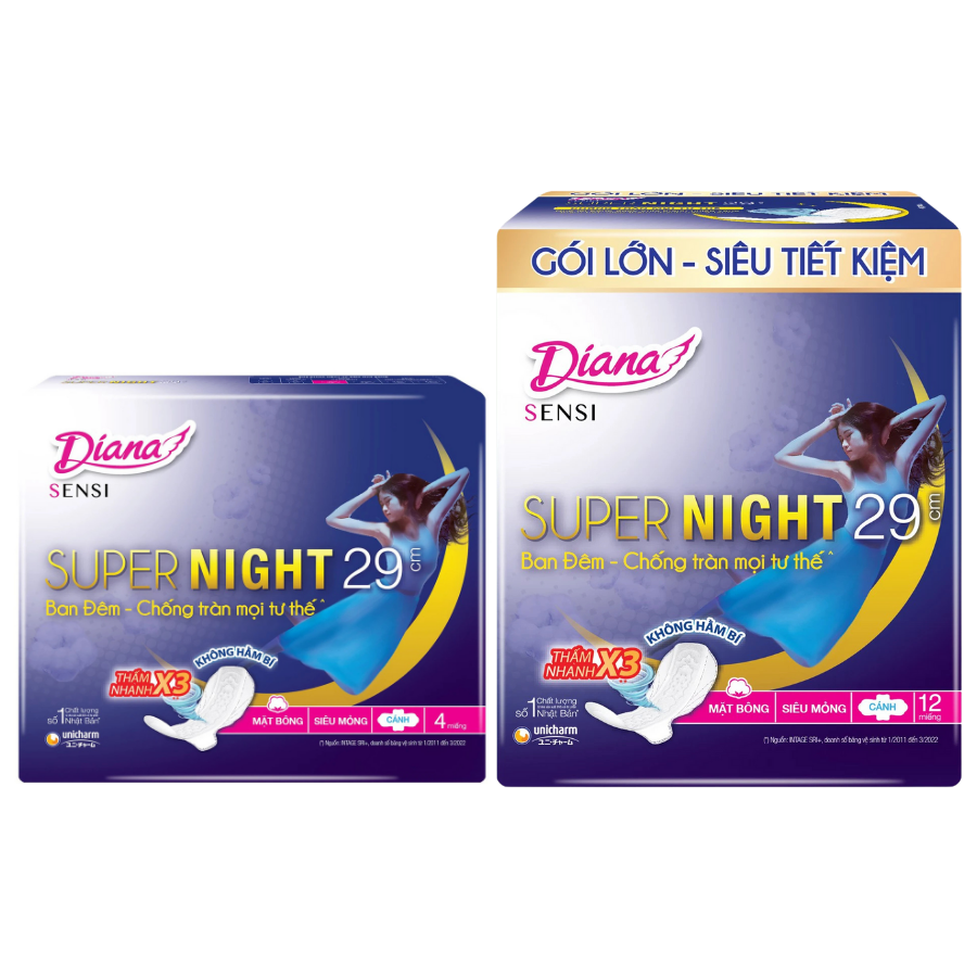 Băng vệ sinh ban đêm Diana Sensi Super Night chống tràn có cánh 4 miếng