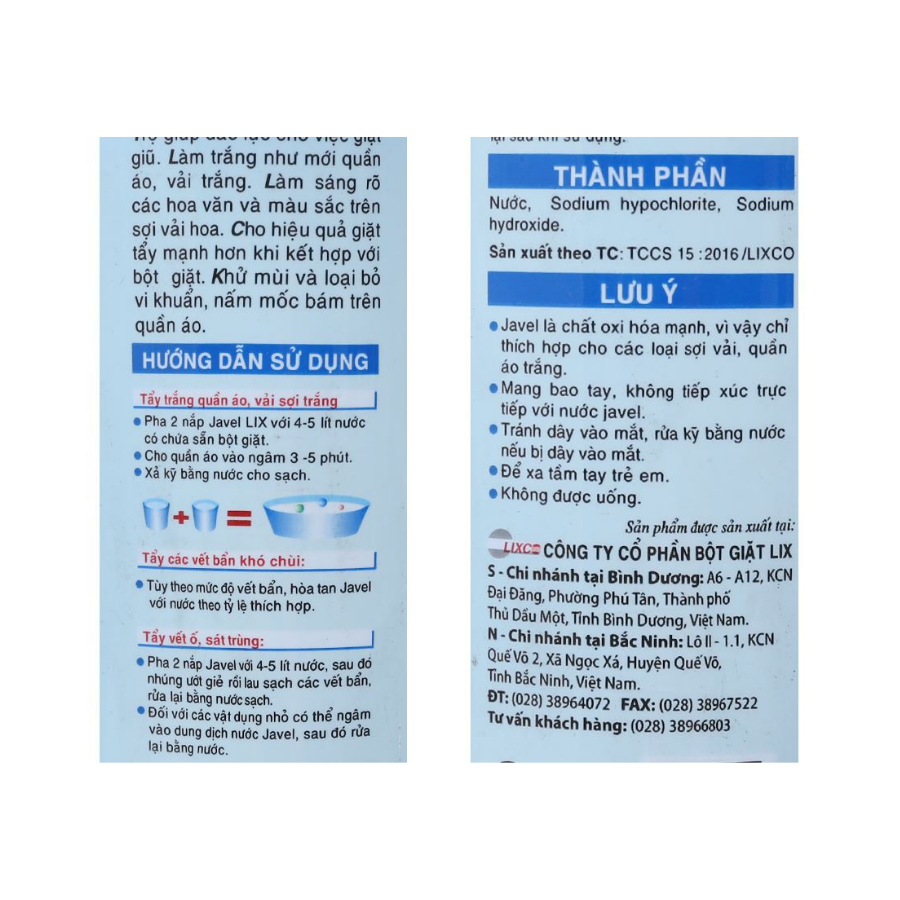 Nước tẩy quần áo trắng Lix Javel 1KG/ 2KG