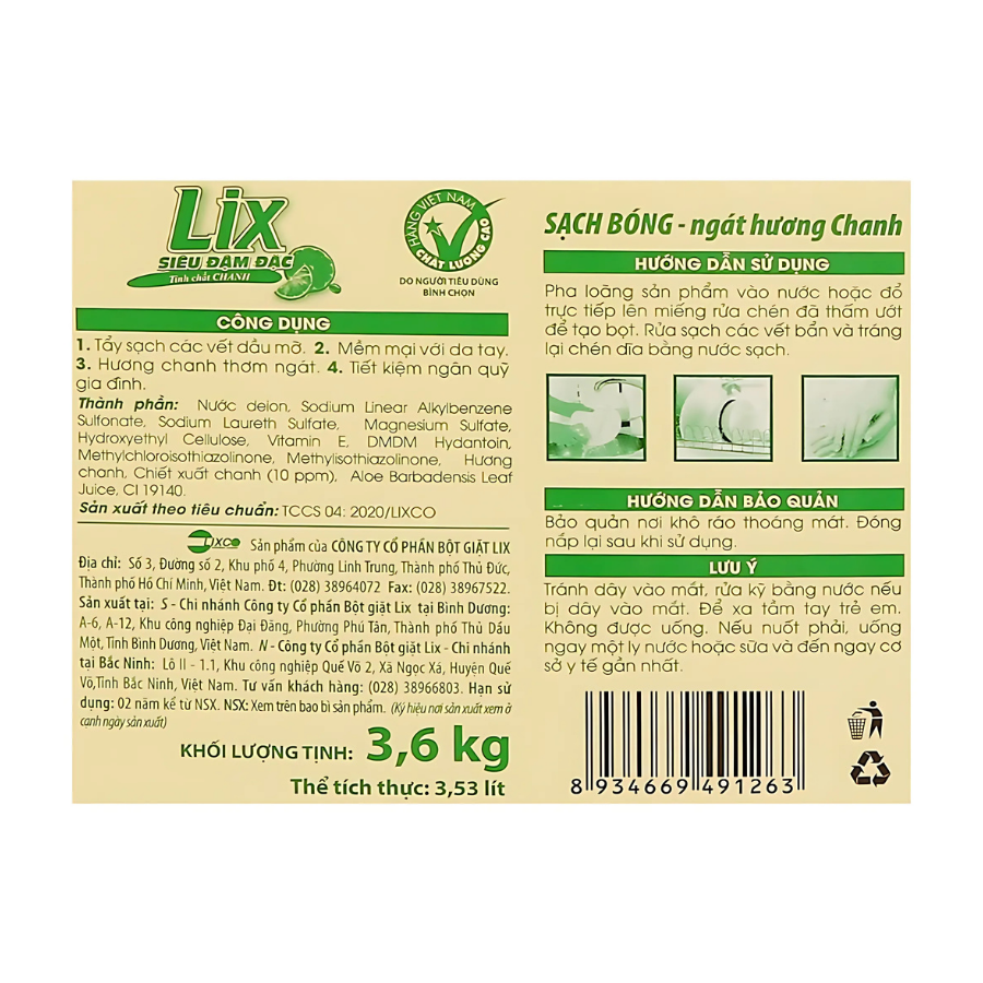 Nước rửa chén Lix siêu đậm đặc tinh chất chanh