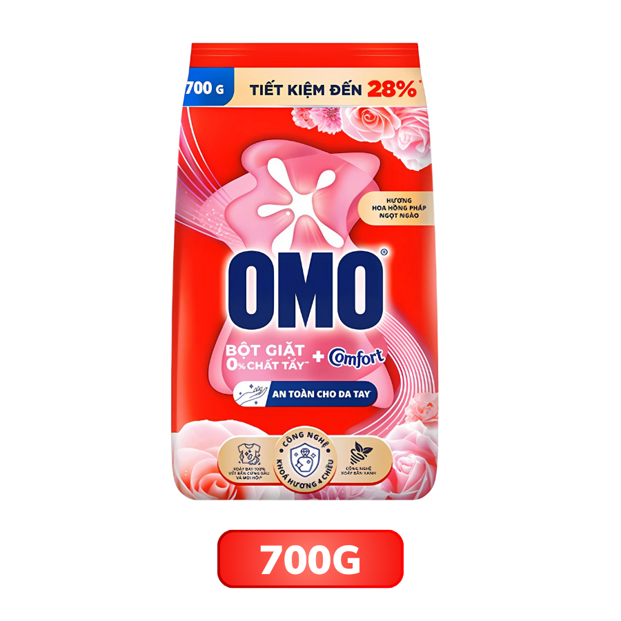 Bột giặt OMO Comfort hương hoa hồng Pháp túi 700G/ 2.6KG/ 3.9KG/ 5.1KH