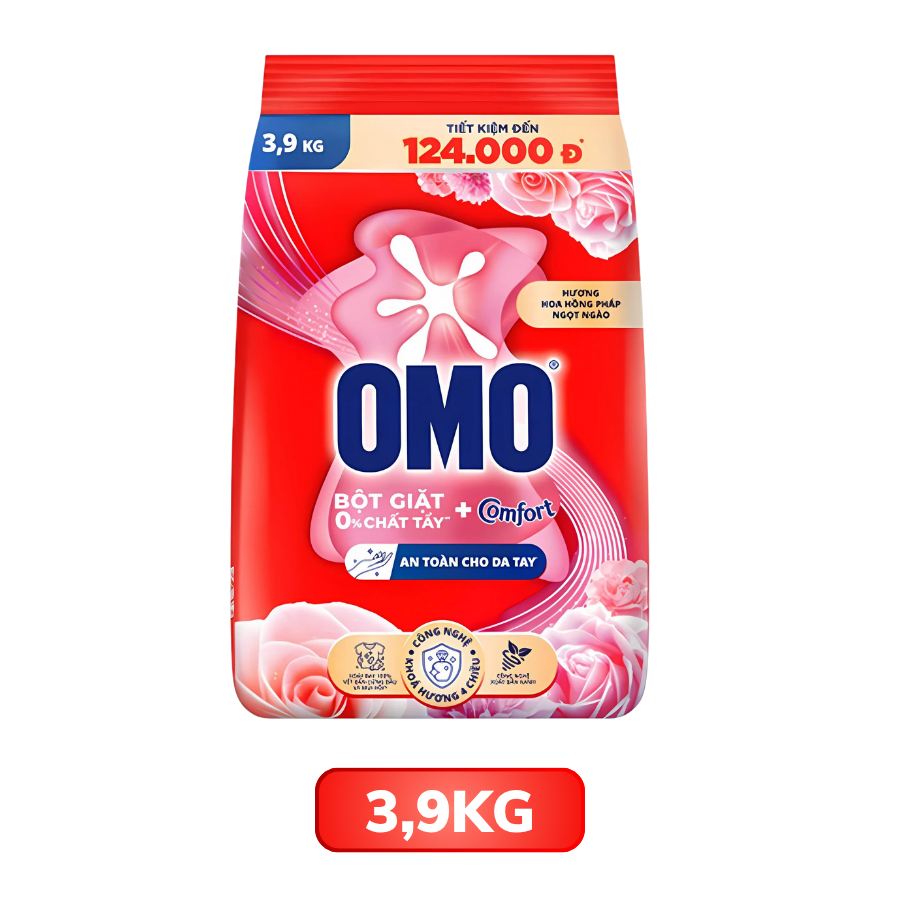 Bột giặt OMO Comfort hương hoa hồng Pháp túi 700G/ 2.6KG/ 3.9KG/ 5.1KH