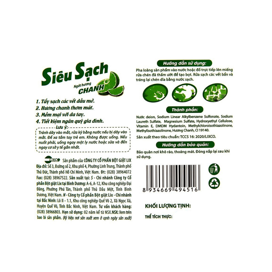 Chai nước rửa chén Lix siêu sạch ngát hương chanh