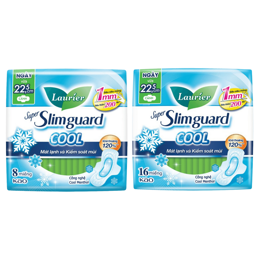 Băng vệ sinh bạc hà mát lạnh có cánh Laurier Super Slimguard Cool 22.5cm