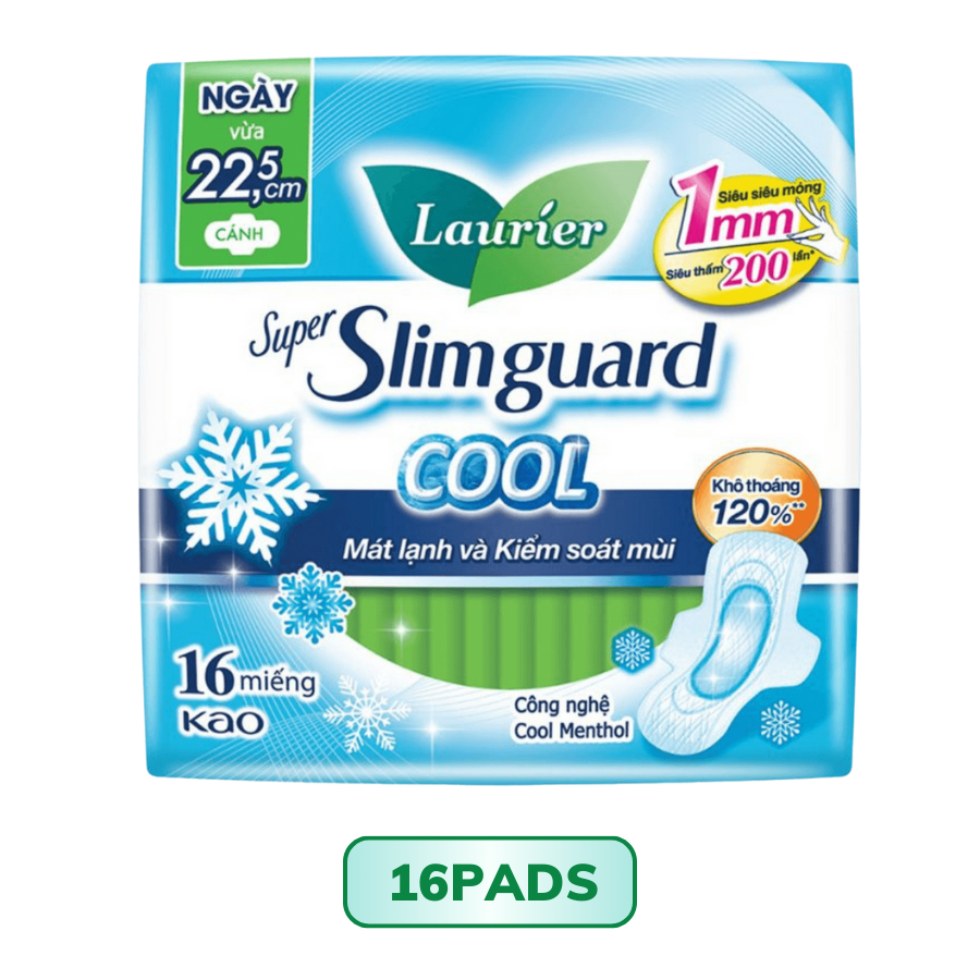 Băng vệ sinh bạc hà mát lạnh có cánh Laurier Super Slimguard Cool 22.5cm