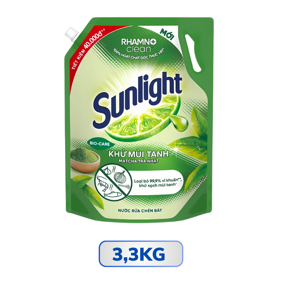 Nước rửa chén Sunlight khử mùi tanh matcha trà Nhật túi 750G/ 2.1KG/ 3.3KG