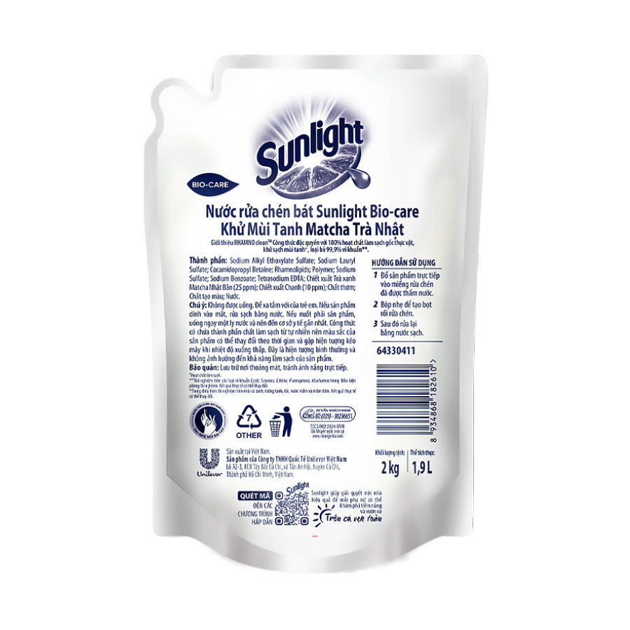 Túi nước rửa chén Sunlight khử mùi tanh matcha trà Nhật