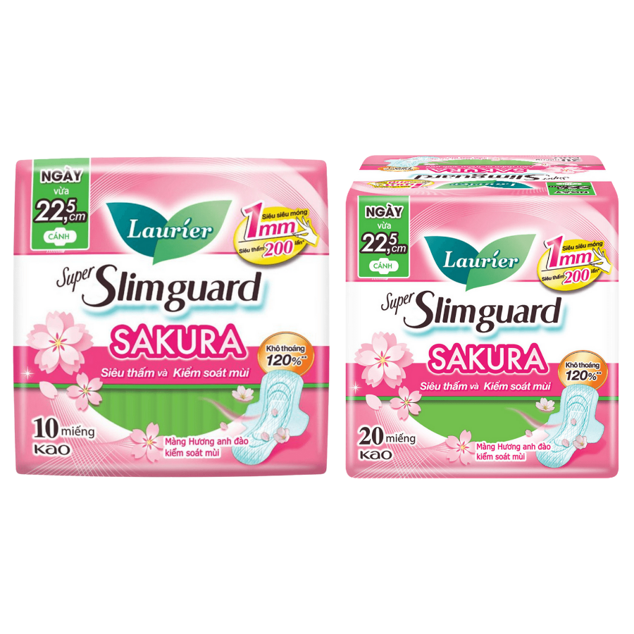 Laurier Super Slimguard Siêu Mỏng 1mm hương Anh đào 22.5cm 10M