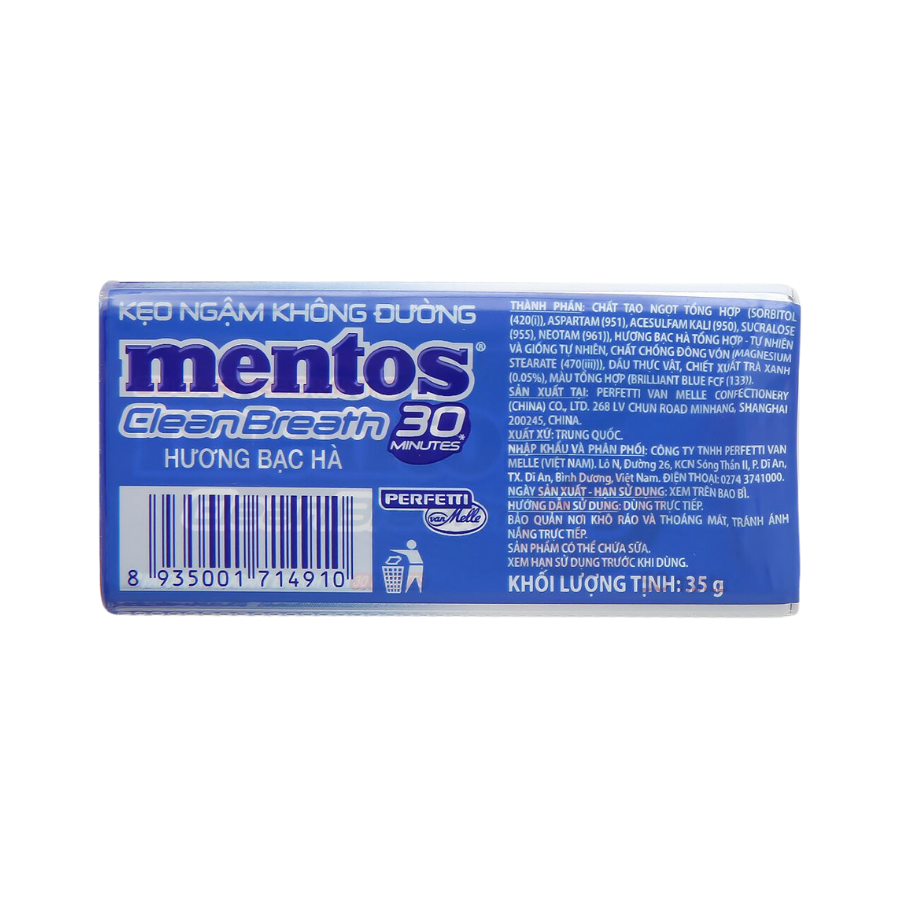 Kẹo Ngậm Không Đường Mentos Clean Breath Hương Bạc Hà Hộp